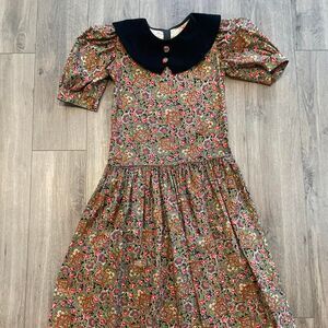 Monday's Child WOMEN'S Dress Sz12 Petite Velvet Collar Paisley Drop Waist Vtg